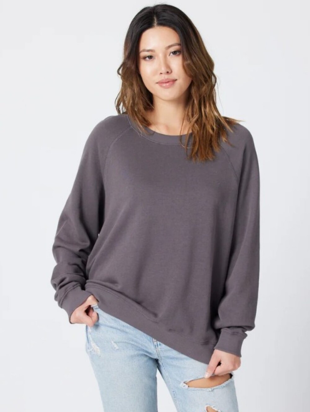 Known Supply Raglan Sleeve Organic Crewneck Sweatshirt- Charcoal Gray Medium
